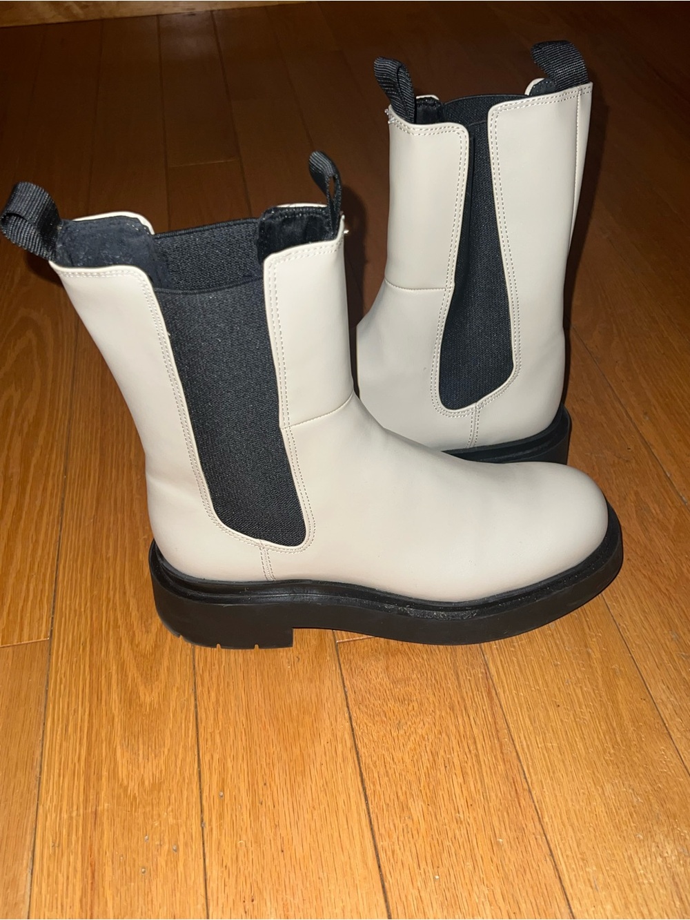 H&M Cream Chelsea Rain Boots with Black Elastic Panels